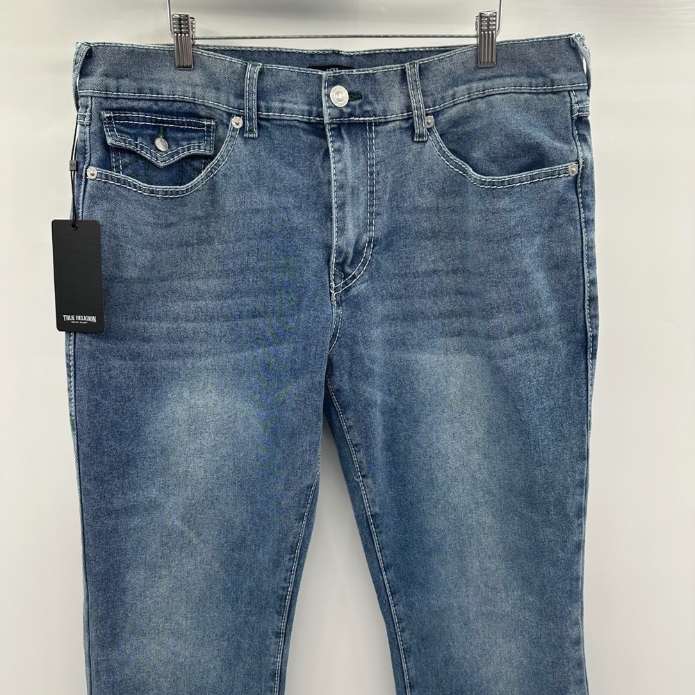 True Religion Ricky Big T Flap Relaxed Straight Jeans Light Pacific Wash 36x34